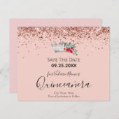 Hübsch Pink Glitzern Quinceanera Save the Date (Vorne/Hinten)