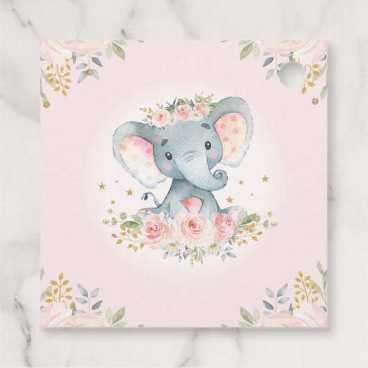 Hübsch Pink Gold Elephant Baby Dusche Geschenkanhänger (Rückseite)