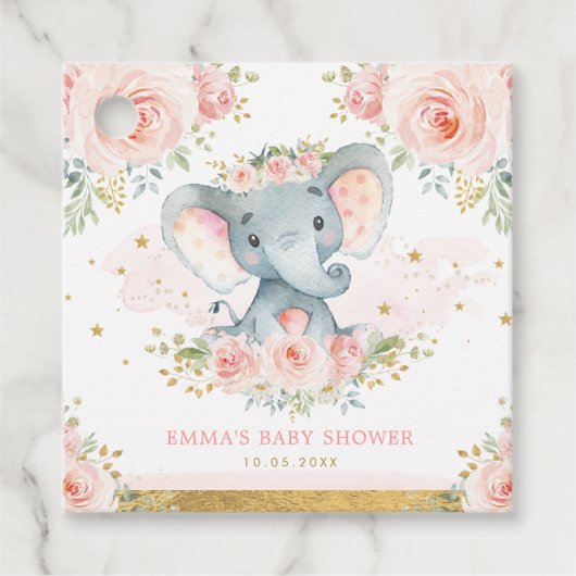 Hübsch Pink Gold Elephant Baby Dusche Geschenkanhänger (Vorderseite)