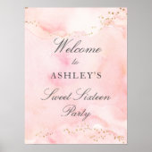Hübsch Pink Gold Glitzer Sweet 16 Willkommenszeich Poster (Vorne)