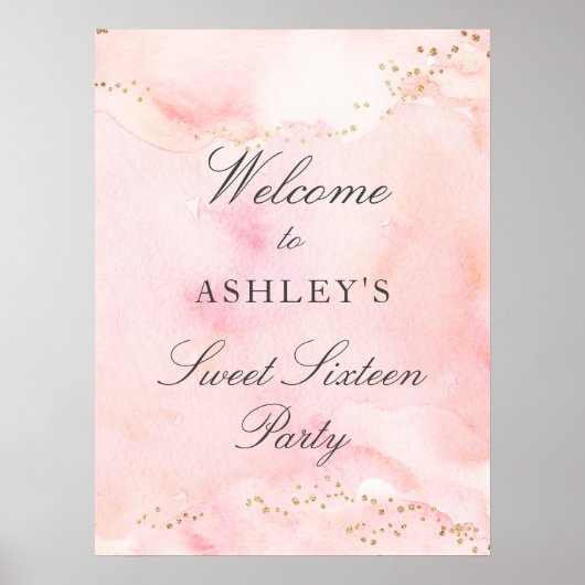 Hübsch Pink Gold Glitzer Sweet 16 Willkommenszeich Poster (Vorne)