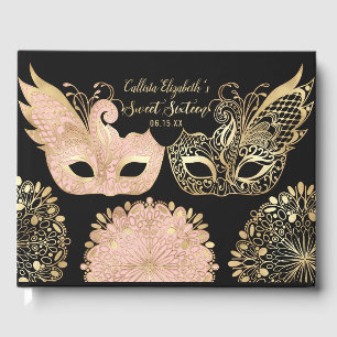 Hübsch Pink Gold Masquerade Maske Sweet 16 Gästebuch