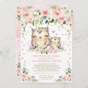 Hübsch Pink & Gold Owl Girl Babydusche per Post Einladung