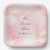 Hübsch Pink + Gold Quinceañera Mis Quince Años Pappteller (Vorderseite)