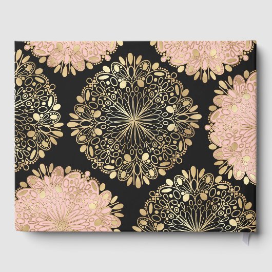 Hübsch Pink Gold Schwarze Masquerge Maske Quinceañ Gästebuch (Rückseite)