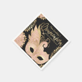 Hübsch Pink Gold Schwarze Masquerge Maske Quinceañ Serviette (Ecke)