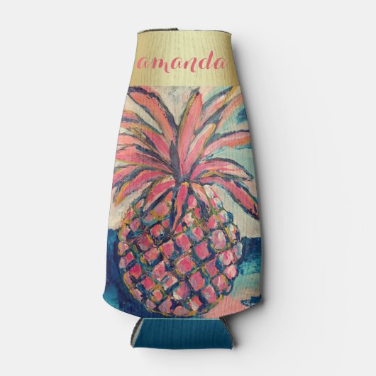 Hübsch Pink Gold Trendy Ananas Flaschenkühler (Vorderseite)
