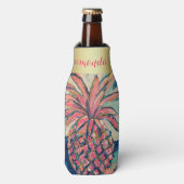 Hübsch Pink Gold Trendy Ananas Flaschenkühler (Flaschenvorderseite)