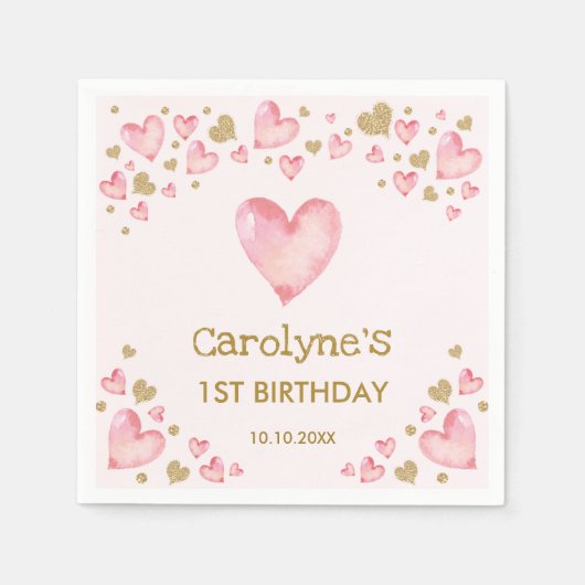 Hübsch Pink Gold Valentines Sweetheart Birthday Serviette (Vorderseite)