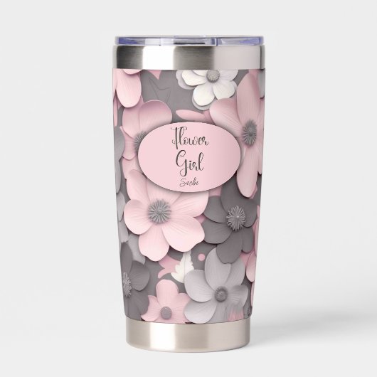 Hübsch Pink-Gray 3D Poppies Flower Girl Thermobecher (Vorderseite)