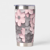 Hübsch Pink-Gray 3D Poppies Flower Girl Thermobecher (Rechts)