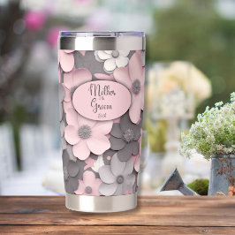 Hübsch Pink-Gray 3D Poppies Mother of the Groom Thermobecher