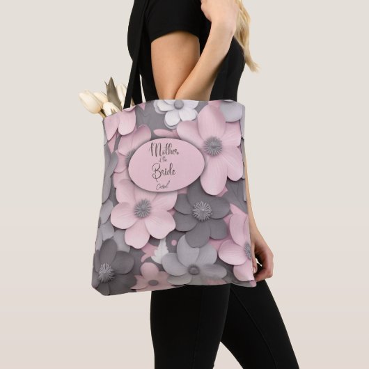 Hübsch Pink-Gray 3D Poppies Mutter der Braut Tasche (Von Nahem)