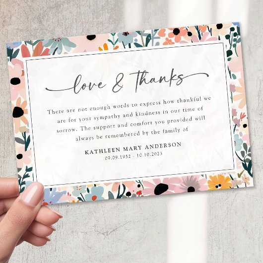 Hübsch Pink Gray floral Beileid Beerdigung Dankeskarte