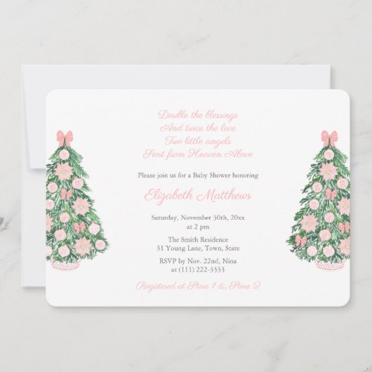 Hübsch Pink Green Christmas Twin Girls Babydusche Einladung (Vorderseite)