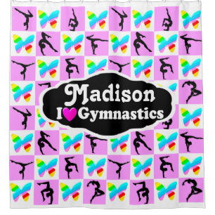 HÜBSCH PINK GYMNASTICS PERSONALISIERT DUSCHKURTAN DUSCHVORHANG