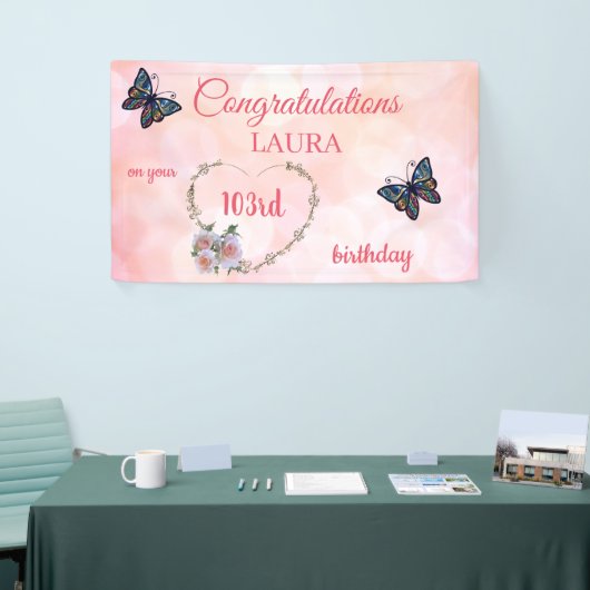 Hübsch Pink Happy 103. Geburtstag Banner (Messeveranstaltung)
