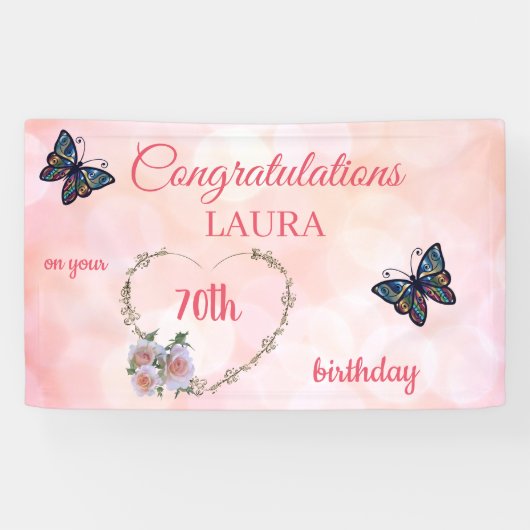 Hübsch Pink Happy 70. Geburtstag Banner (Horizontal)