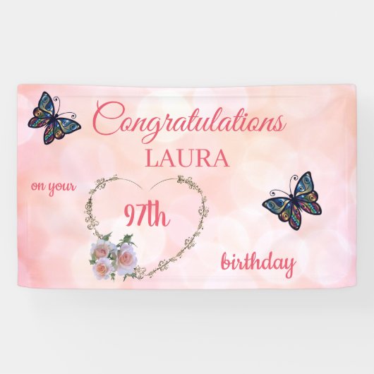 Hübsch Pink Happy 97. Geburtstag Banner (Horizontal)