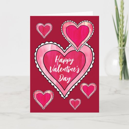 Hübsch Pink Hearts Happy Valentines Day Gruß Karte (Vorderseite)