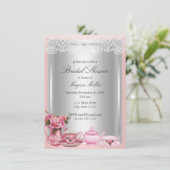 Hübsch Pink High Tea Bridal Dusche Einladung (Stehend Vorderseite)