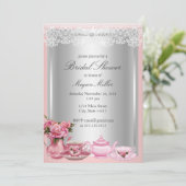 Hübsch Pink High Tea Bridal Dusche Einladung (Stehend Vorderseite)
