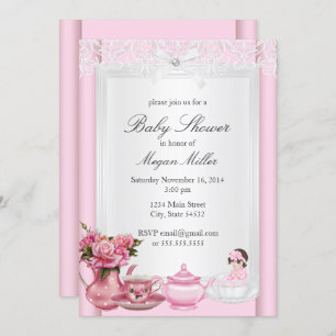 Hübsch Pink High Tea Girl Babydusche Einladung