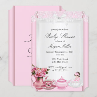 Hübsch Pink High Tea Girl Babydusche Einladung