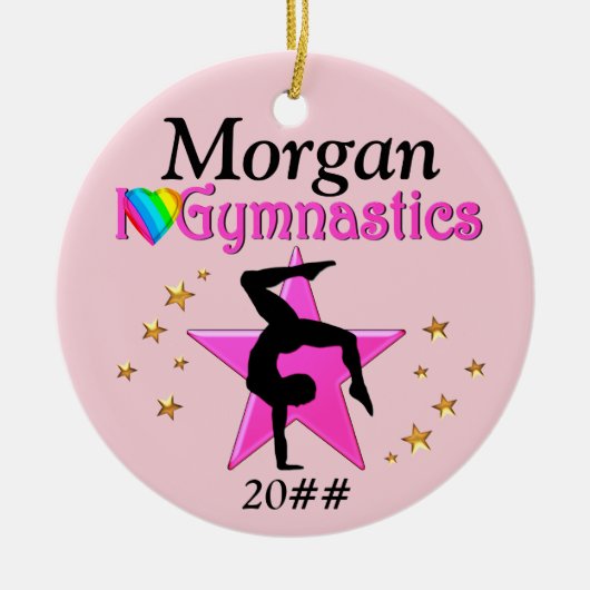 HÜBSCH PINK I LIEBE GYMNASTICS PERSONALISIERUNG KERAMIK ORNAMENT (Vorne)