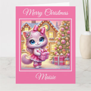 Hübsch Pink Kitten zu Weihnachten Hütte Karte