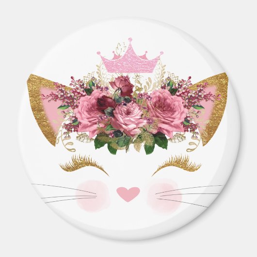 Hübsch Pink Kitty Floral Pink Crown Magnet (Vorne)