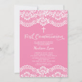 Hübsch Pink Lace Erste Heilige Kommune Einladung (Vorderseite)