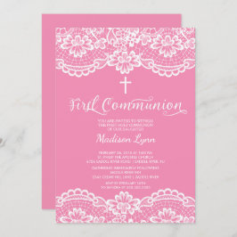 Hübsch Pink Lace Erste Heilige Kommune Einladung