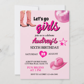 Hübsch Pink Let's Go Girls Western Geburtstag Einladung