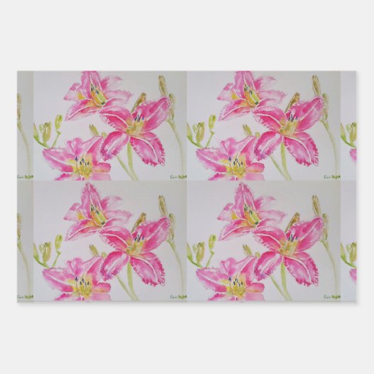 Hübsch Pink Liege Blume Floral Lilies Wasserfarbe Geschenkpapier Set (Vorderseite 3)