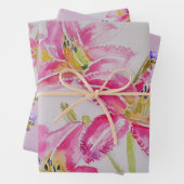 Hübsch Pink Liege Blume Floral Lilies Wasserfarbe Geschenkpapier Set (Beispiel)