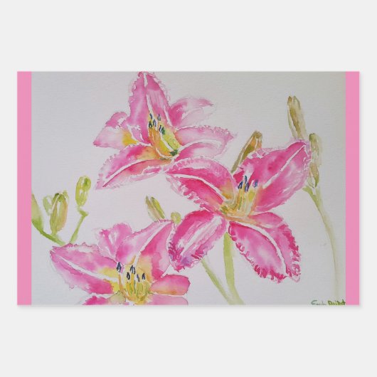 Hübsch Pink Liege Blume Floral Lilies Wasserfarbe Geschenkpapier Set (Vorderseite)