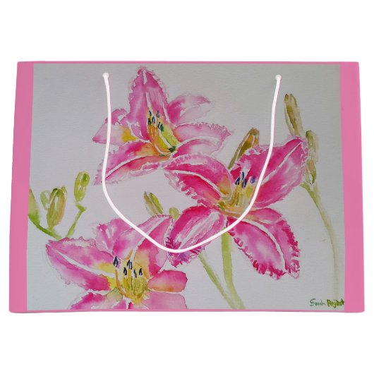 Hübsch Pink Liege Blume Floral Lilies Wasserfarbe Große Geschenktüte (Vorderseite)