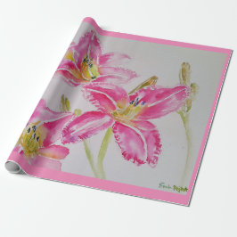 Hübsch Pink Liege Blume Floral Wasserfarbe Geschenkpapier