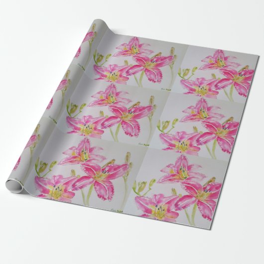 Hübsch Pink Liege Blume Floral Wasserfarbe Geschenkpapier (Ungerollt)