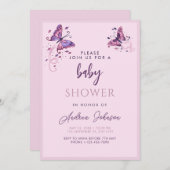 Hübsch Pink Lila Butterfly Baby Dusche Party Einladung (Vorne/Hinten)