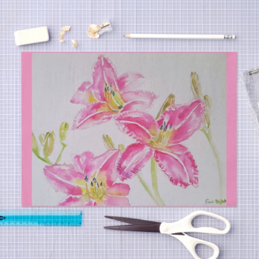 Hübsch Pink Lilie Blume Blumenmuster Aquarell Seidenpapier (Handwerk)