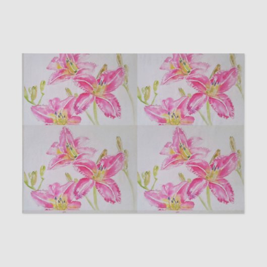 Hübsch Pink Lilie Blume Blumenmuster Aquarell Seidenpapier (Vorderseite)