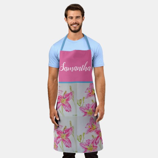 Hübsch Pink Lily Aquarell Küche Schürze (Getragen)