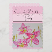 Hübsch Pink Lily Blume Lilis Einladung (Vorne/Hinten)