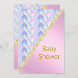 HÜBSCH PINK Mermaid BABY SHOWER INVITATION Gold Einladung