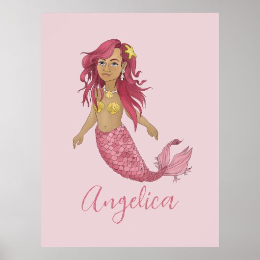 Hübsch Pink Mermaid Girl's Room Name Print Poster (Vorne)