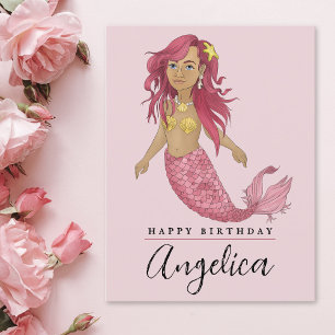 Hübsch Pink Mermaid Happy Birthday Individuelle Na Postkarte