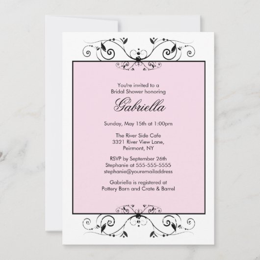 Hübsch Pink mit Schwarz Scroll Brautparty Einladun Einladung (Vorderseite)