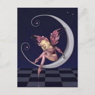 Hübsch Pink Moon Fairy in Starry Nighttime Postkarte